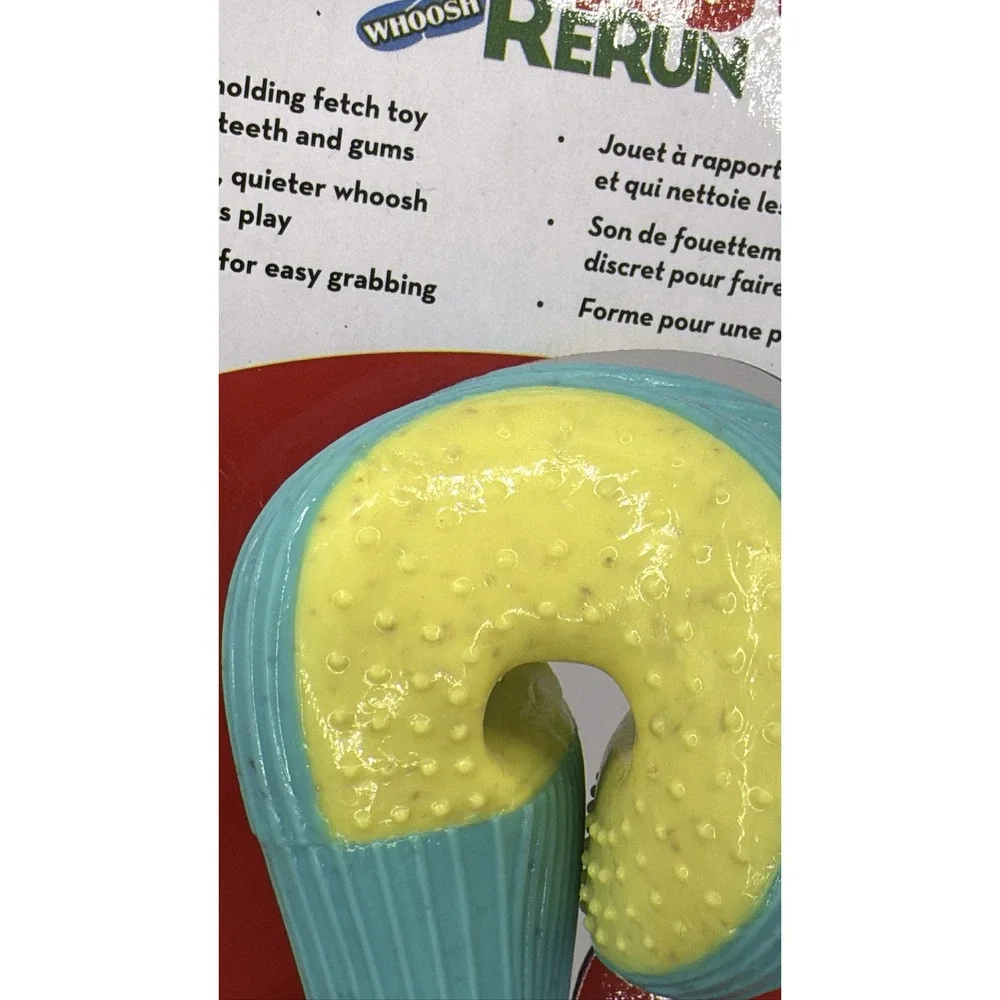 KONG Rerun Whoosh Bone Sm/Md Dog Toy Treat Dispensing Fetch Chew Teal Yellow